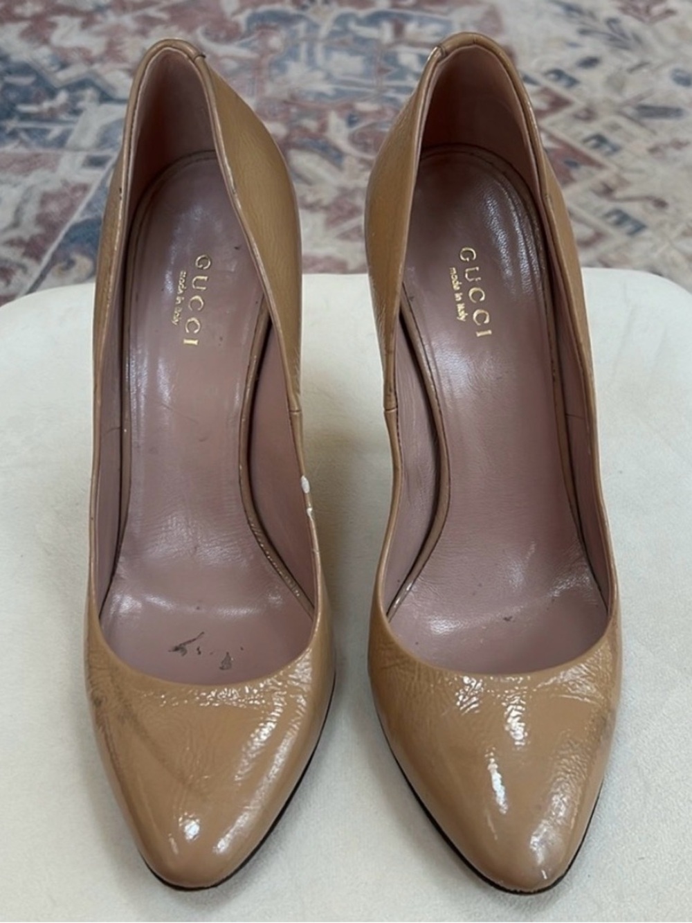Gucci Tan Patent Leather Pointed-Toe Pumps